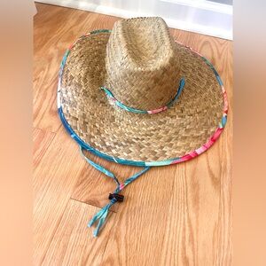 Wide-Brim Straw Hat with Colorful Trim